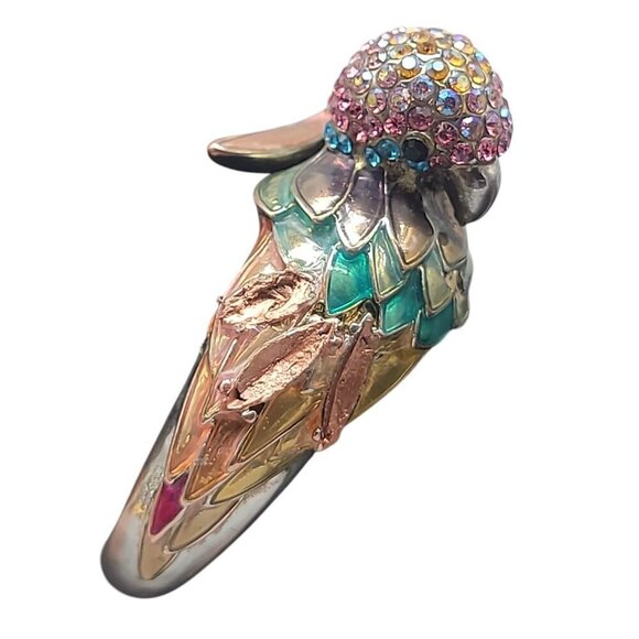 Betsey Johnson Parrot Head Bracelet Rhinestone Enamel Hinged Magnet Clamper 6.5" - Picture 13 of 16